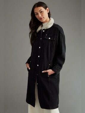 Anthropologie. Pilcro Sherpa-Collar Denim Jacket. Black denim. Sz Small.
